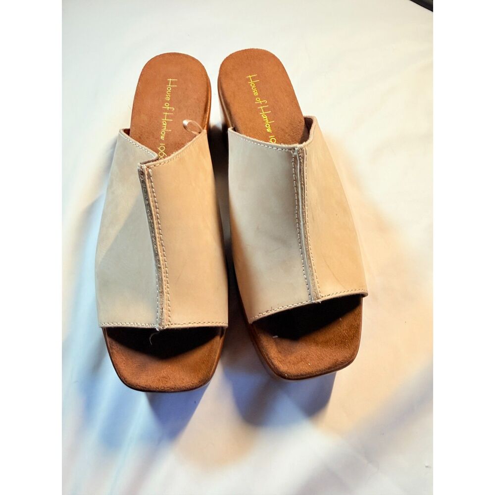 House of Harlow 1960 Griffin Platform Mules Ivory Leather Size 8M
